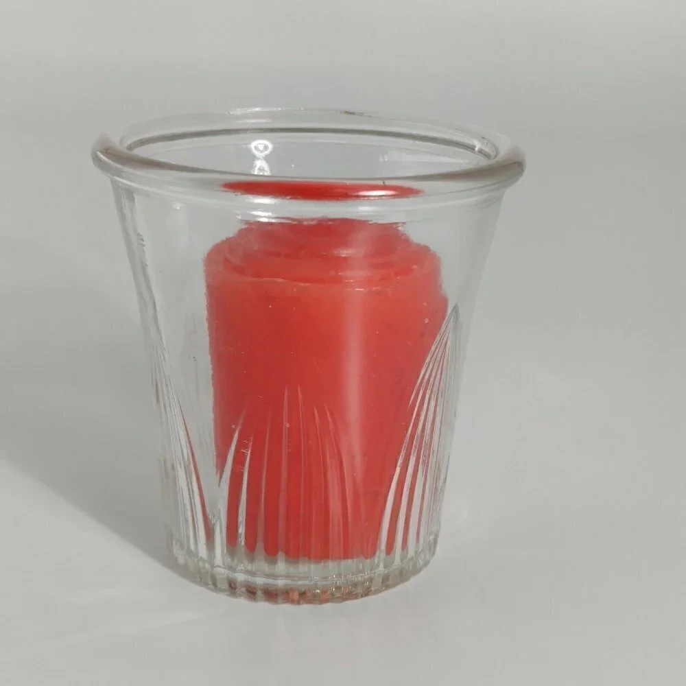 Hallmark Clear Glass Votive Tea Light Candle Holder With Joy Brite Red Candle